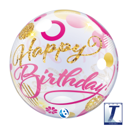 22" Bubble Birthday Pink & Gold Dots